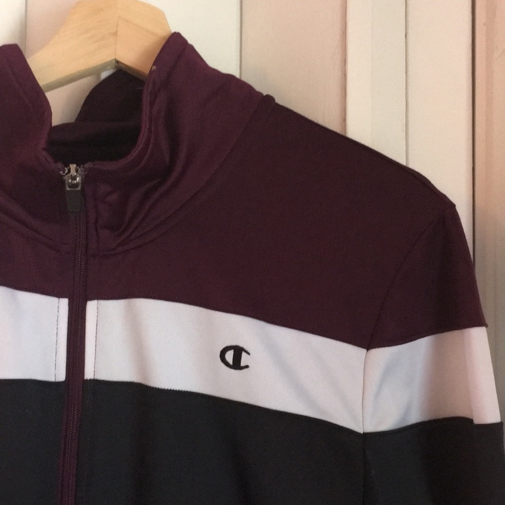 Black/white/plum Champion track jacket sz XL EUC